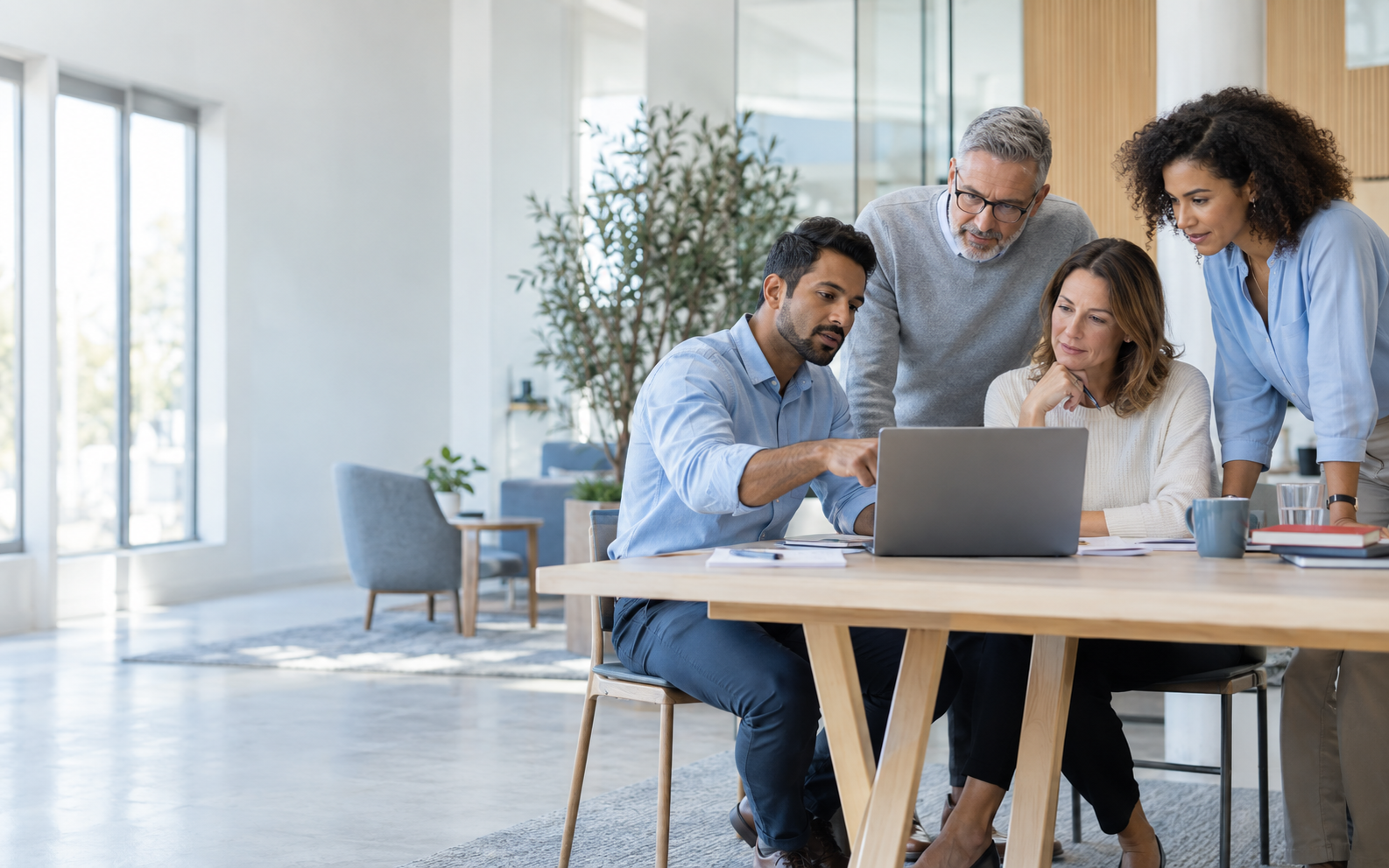 Employer leaders working together around a table